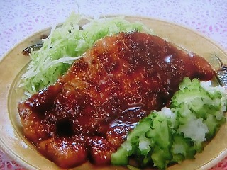 【おかずのクッキング】とんテキ粒マスタード醤油ゴーヤーおろし添えのレシピ・笠原将弘
