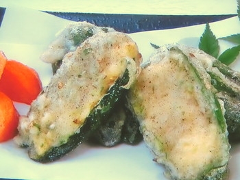 【おかずのクッキング】ピーマンの豆腐詰めのレシピ・青江覚峰