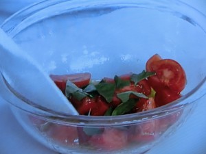トマトのマリネとすずきのソテー