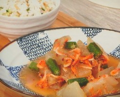 夏野菜の炒め煮とザーサイご飯
