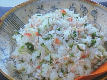 【きょうの料理ビギナーズ】豚しゃぶと梅と水菜の混ぜご飯のレシピ・大庭英子