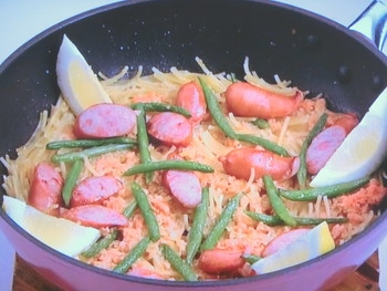 【上沼恵美子のおしゃべりクッキング】鮭フレークのパスタパエリアのレシピ・上沼恵美子・小池浩司・酒井敏也