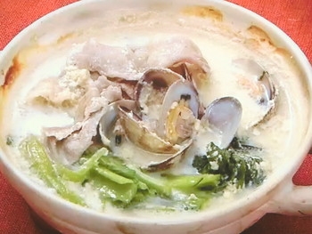 【おかずのクッキング】豚肉とあさりの豆乳鍋のレシピ・できるかな１分クッキング・鈴木薫