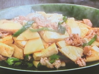 【キューピー３分クッキング】たけのこ、豆腐、豚肉の炒めもののレシピ・田口成子