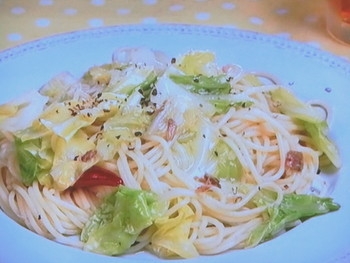 【キューピー３分クッキング】キャベツとアンチョビーのスパゲティのレシピ・石原洋子