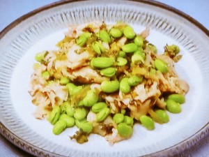 【きょうの料理ビギナーズ】豚こまと枝豆、高菜の炒め物のレシピ・河野雅子