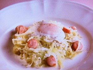 【上沼恵美子のおしゃべりクッキング】キャベツとソーセージの温サラダのレシピ・上沼恵美子・中川家礼二・小池浩司