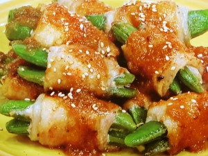 【ノンストップ】スナップえんどうの豚肉巻き☆新玉ソース☆のレシピ・三ツ星シュフの食ナビ