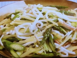 【キューピー３分クッキング】新じゃが、いか、アスパラの塩炒めのレシピ・石原洋子