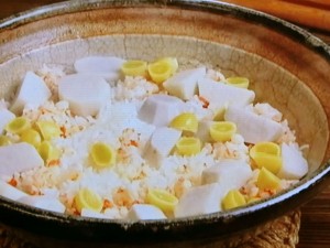 【キューピー３分クッキング】えび、ぎんなん、里芋の炊き込みごはんのレシピ・満留邦子