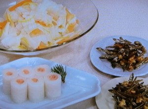 【キューピー３分クッキング】くるみ田作り／紅白サラダ／サーモンの奉書巻きのレシピ・満留邦子