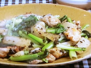 【キューピー３分クッキング】鶏肉と小松菜の豆チ炒めのレシピ・石原洋子