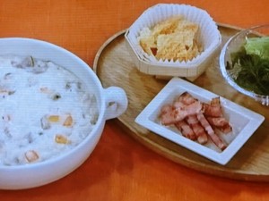 【あさイチ】ごちそうおかゆ　クラムチャウダー風のレシピ・みんな！ゴハンだよ・満留邦子