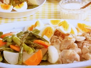 【キューピー３分クッキング】鶏肉と春野菜のスチームサラダ　マスタードマヨソースのレシピ・田口成子