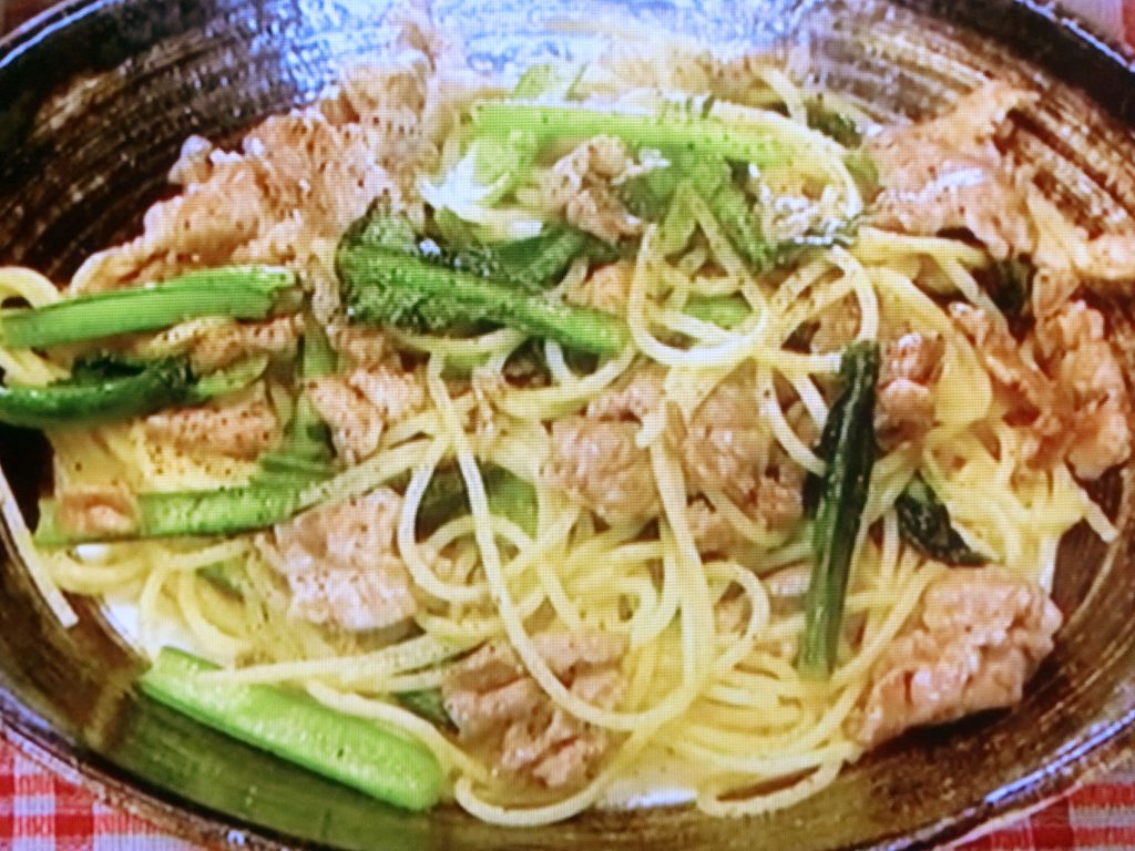 【男子ごはん】豚と小松菜の和風しょうゆパスタのレシピ・国分太一・栗原心平