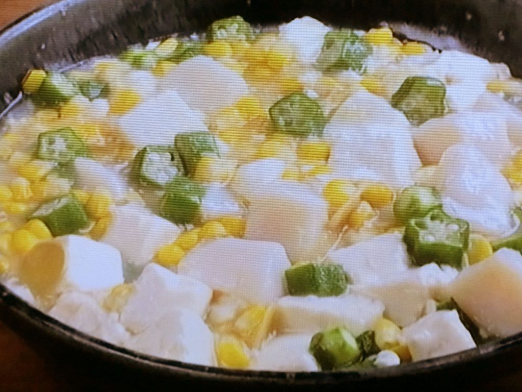 【キューピー３分クッキング】豆腐、帆立、とうもろこしのとろみ煮のレシピ・石原洋子