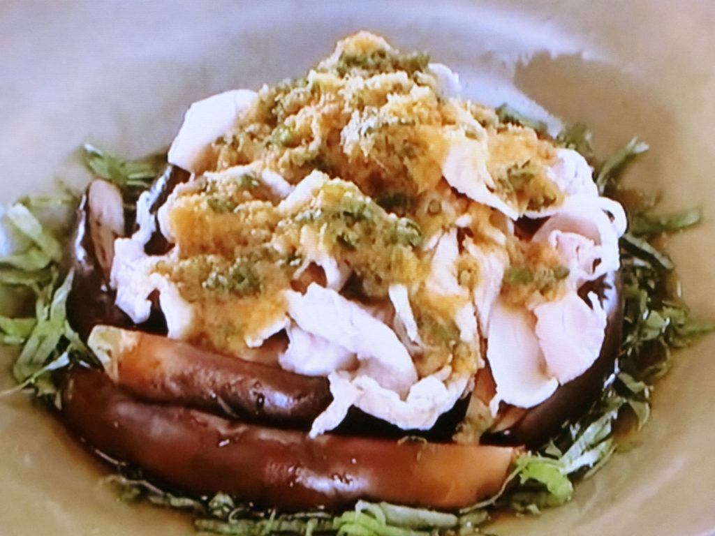 【おかずのクッキング】蒸しなすと豚しゃぶのしょうが醤油サラダのレシピ・堀知佐子