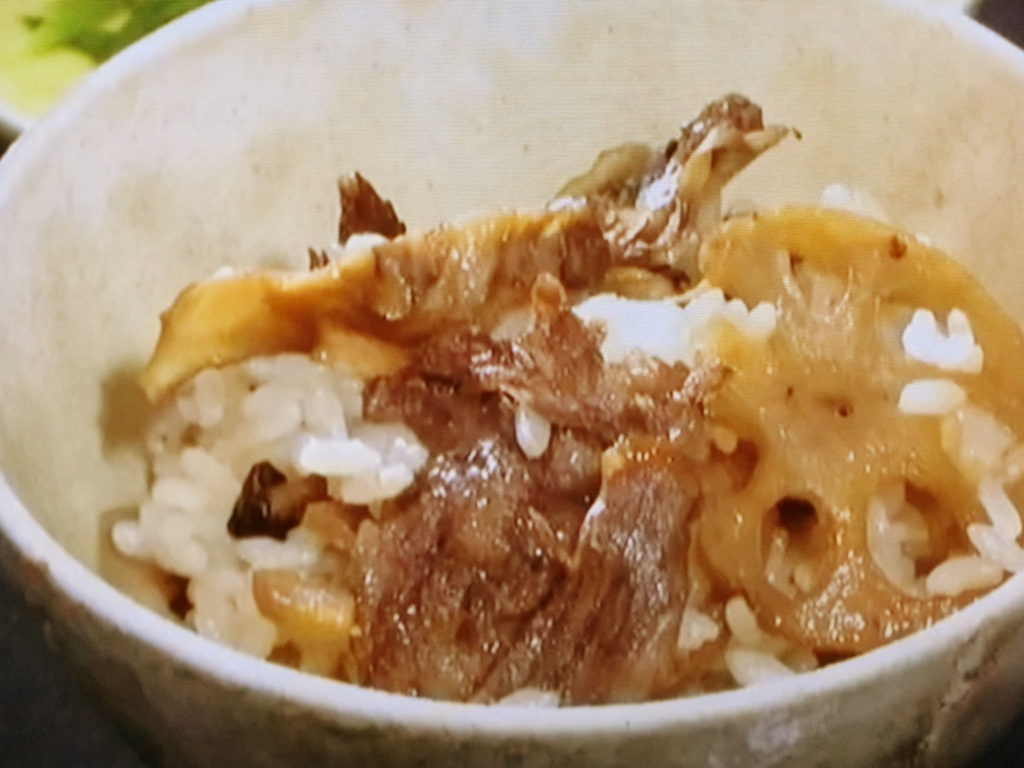 【きょうの料理】きのことれんこん、牛肉の混ぜご飯のレシピ・栗原はるみ