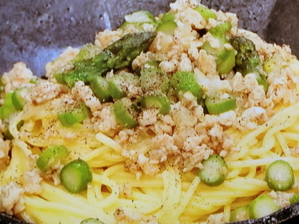 【ノンストップ】アスパラの塩ミートソースパスタのレシピ・笠原将弘・笠原将弘のおかず道場