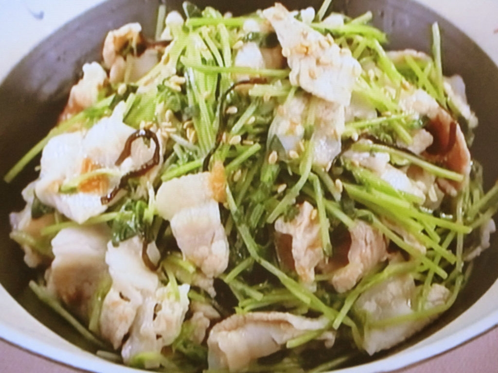 【上沼恵美子のおしゃべりクッキング】豆苗と豚肉の梅和えのレシピ・上沼恵美子・岡本健二