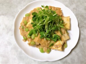 きょうの料理ビギナーズのレシピ・豚こまと枝豆、高菜の炒め物