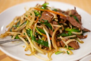 青空レストランのレシピ・かすみ鴨の砂肝とレバーのニラ炒め