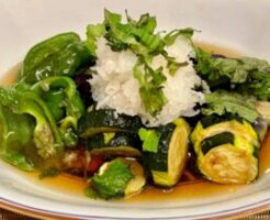 きょうの料理のレシピ・なすとズッキーニのえびあんかけ