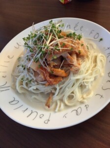 キューピー3分クッキングのレシピ・キムチそぼろ豆乳そうめん