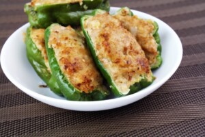 キューピー3分クッキングのレシピ・ピーマンのえび詰め焼き