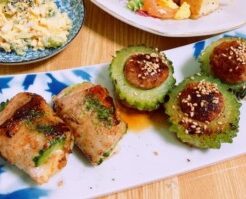 キューピー3分クッキングのレシピ・ゴーヤの肉詰め 黒酢あん