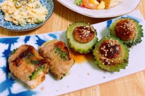 キューピー3分クッキングのレシピ・ゴーヤの肉詰め 黒酢あん
