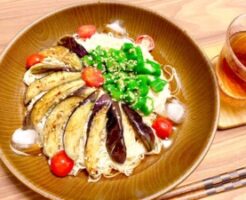 ヒルナンデスのレシピ・サラダチキンとなすのネギソースかけそうめん