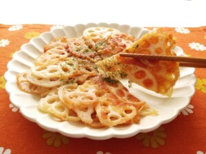ノンストップのレシピ・蓮根と大葉チーズライスピザ