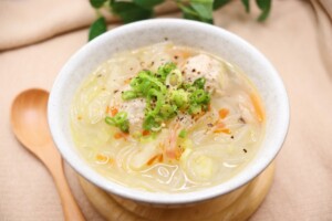 キューピー3分クッキングのレシピ・お麩だんごスープ/青のりチャーハン/切り干し大根のべったら風