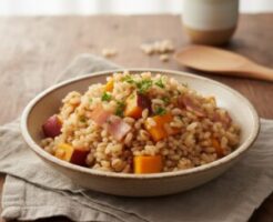 ヒルナンデスのレシピ・もち麦とさつまいもの洋風炊き込みご飯