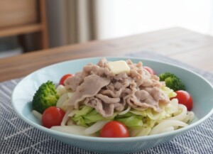 どさんこワイド179のレシピ・豚こまカラフル蒸し