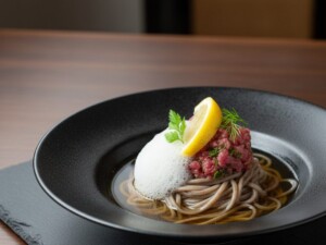 ZIPのレシピ・馬肉タルタルカツオジュレそば