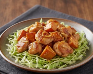 キューピー3分クッキングのレシピ・鶏もも肉とさつま芋のしょうが焼き