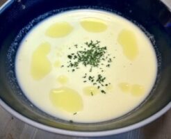 青空レストランのレシピ・くわいのポタージュ 塩豚添え