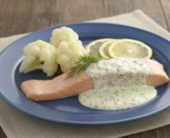 キューピー3分クッキングのレシピ・ゆる茹でサーモン レモン添え