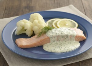 キューピー3分クッキングのレシピ・ゆる茹でサーモン レモン添え