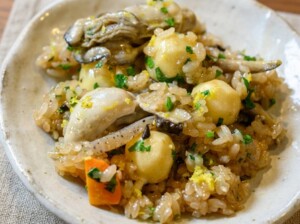 青空レストランのレシピ・広島県産牡蠣とくわいのおこわ