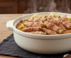 ノンストップのレシピ・肉巻きキノコのかさマシ鍋