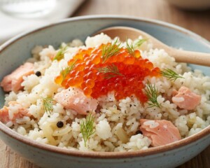 なないろ日和のレシピ・鮭といくらの親子ピラフ