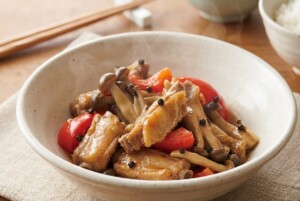 きょうの料理のレシピ・鶏スペアリブときのこ、パプリカの甘酢煮