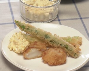 キューピー3分クッキングのレシピ・帆立とアスパラのフライ マスタードタルタル