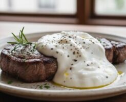 ウワサのお客さまのレシピ・牛ステーキ ハーブのヨーグルトソース