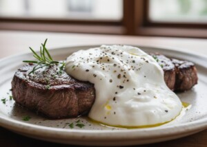 ウワサのお客さまのレシピ・牛ステーキ ハーブのヨーグルトソース