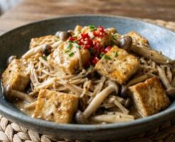 どさんこワイド179のレシピ・キノコと豆腐のマヨしょうゆ炒め