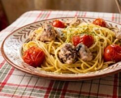 ノンストップのレシピ・トマトとサバのだしオイルパスタ